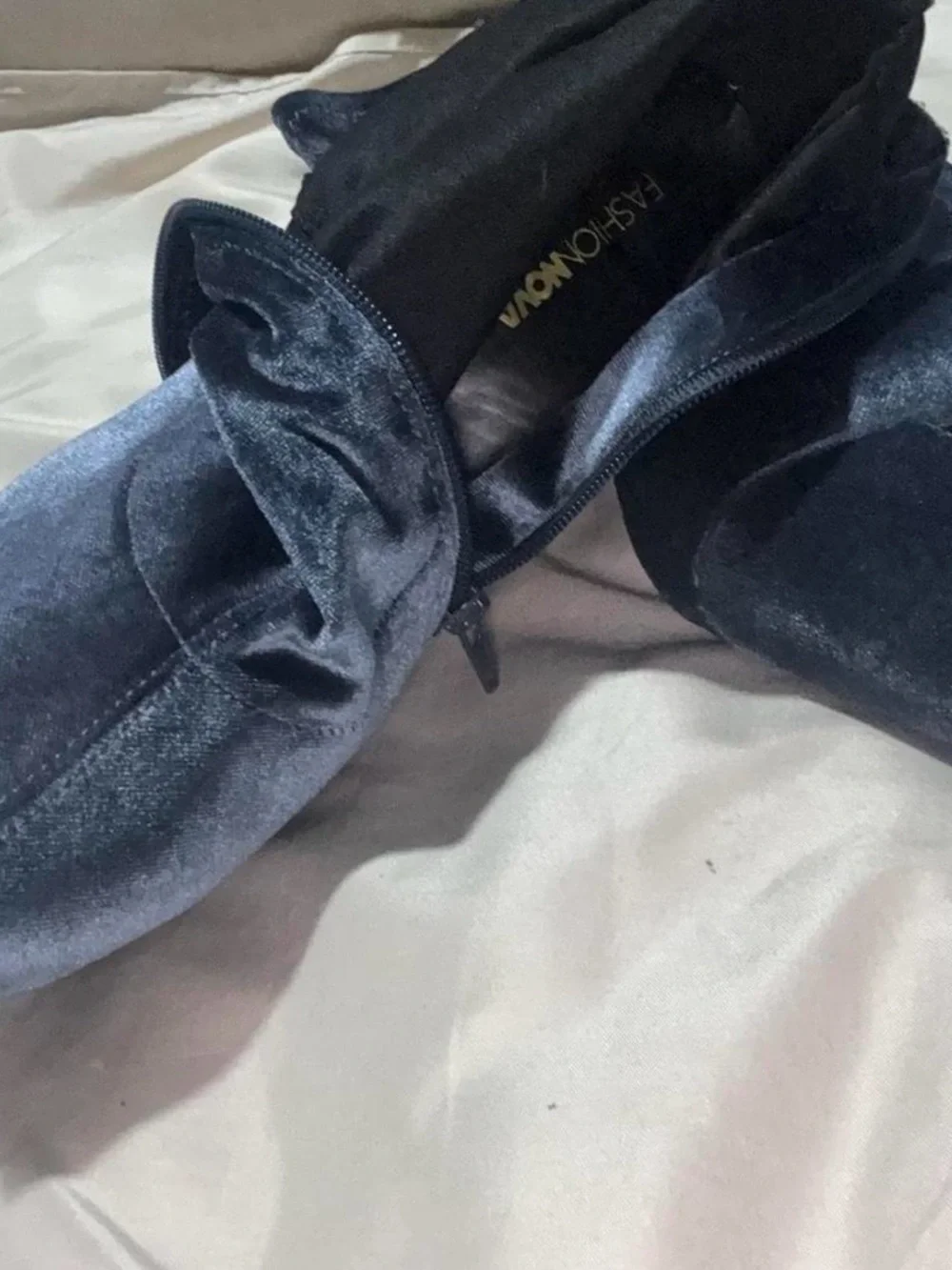 Fashion Nova Navy Velvet Over-the-Knee Platform Boots